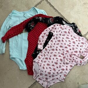 Carters Baby Girls Long Sleeve Bodysuits Lot 24M Little Sister Polka Dot Floral